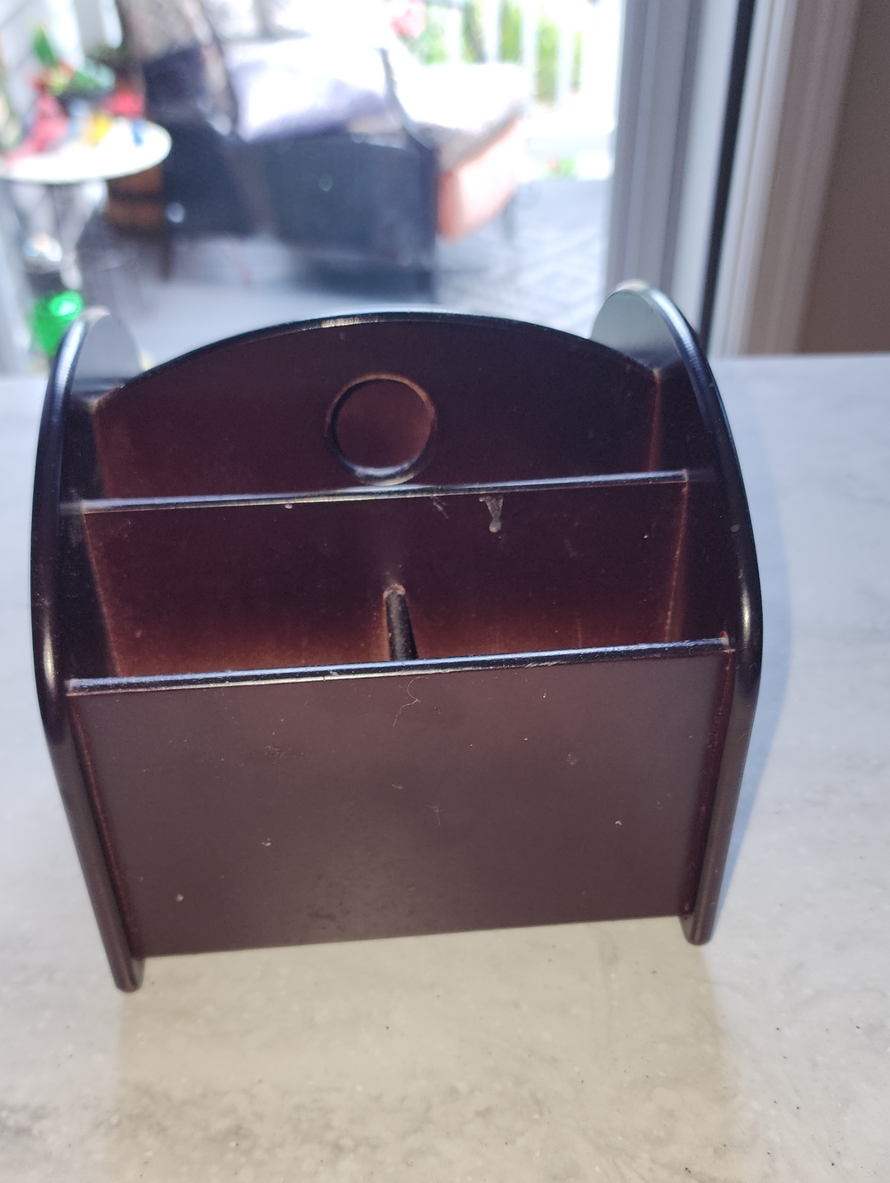 Wooden Dark Brown Desk/remote Organizer Swivels